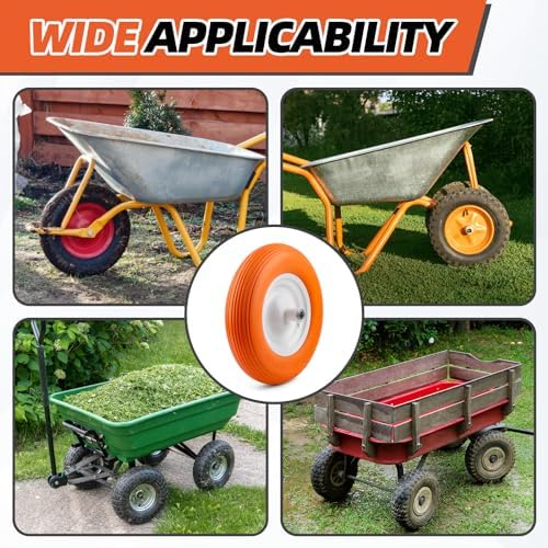 UniversalY Fit, Flat Free Wheelbarrow Tire - Fits all 5/8" OR 3/4" HUB - 5 Year Warranty