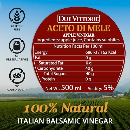 Due Vittorie Apple Vinegar - Easy to Drink Raw Apple Cider Vinegar Aged in Barrique Wine Barrels, Gourmet Vinegar for Cooking, Imported From Italy, All Natural - 16.9 fl oz / 500ml