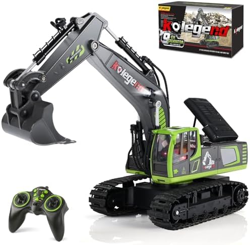 kolegend 1:18 Scale RC Excavator Toy with Metal Shovel, 11 Channels Remote Control Construction Truck