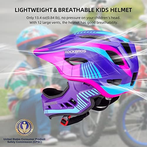 ROCKBROS Kids Full Face Bike Helmet Lightweight Detachable MTB Helmet