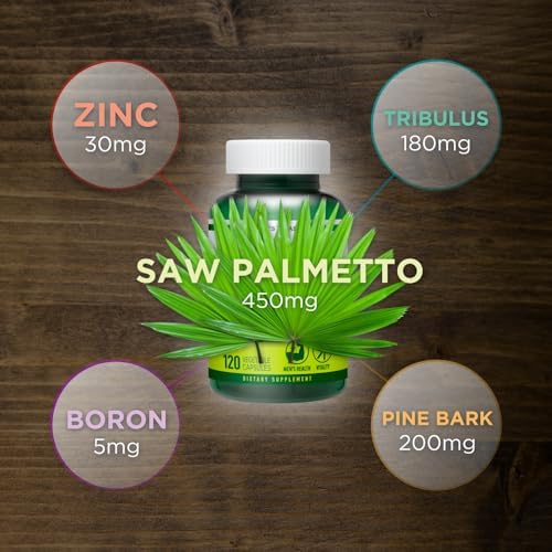 Prostate & Urinary Support for Men – 5-in-1 Saw Palmetto Complex with Zinc, Tribulus, Boron, Pine Bark – 120 Veggie Capsules