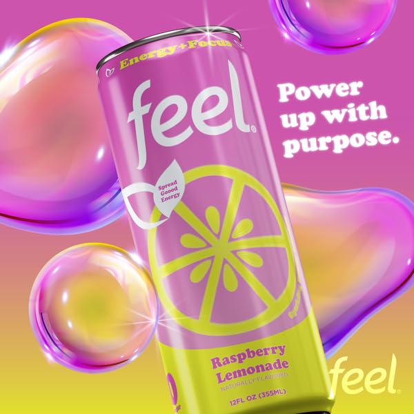 FEEL Variety Pack – Zero Sugar Sparkling Energy Drink – 3 Flavor Assortment, 140mg Plant-Based Caffeine from Green Coffee Beans + L-Theanine – Vitamin C, Vegan, Non-GMO – 12 Pack (12 Fl Oz Cans)
