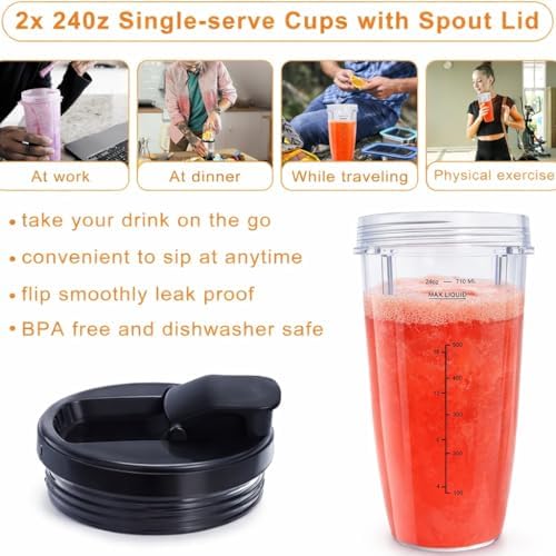 Replacement Blade Assembly Compatible with Nutri Ninja BL660 BL740 BL663 Series, 16oz Cup Only, 6-Male-Fin Base, 3.35" Bottom Diameter, Not for 7-Fin or Auto-iQ Systems