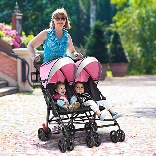 BABY JOY Double Umbrella Stroller, Lightweight Travel Side by Side Twin Stroller with Large Storage, Cup Holder, 5-Point Safety Harness, Adjustable Canopy & Compact Fold for Infant and Toddler (Black)