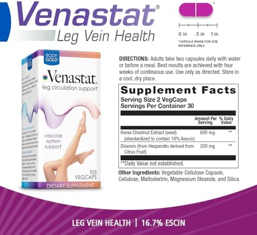 Body Gold Venastat, Leg Vein Support Supplements, 60 Veggie Capsules