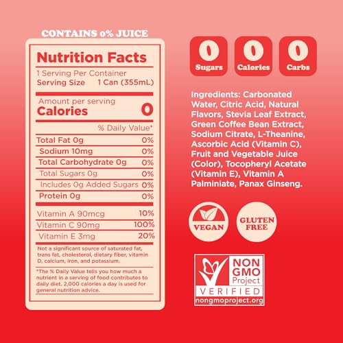 FEEL Variety Pack – Zero Sugar Sparkling Energy Drink – 3 Flavor Assortment, 140mg Plant-Based Caffeine from Green Coffee Beans + L-Theanine – Vitamin C, Vegan, Non-GMO – 12 Pack (12 Fl Oz Cans)