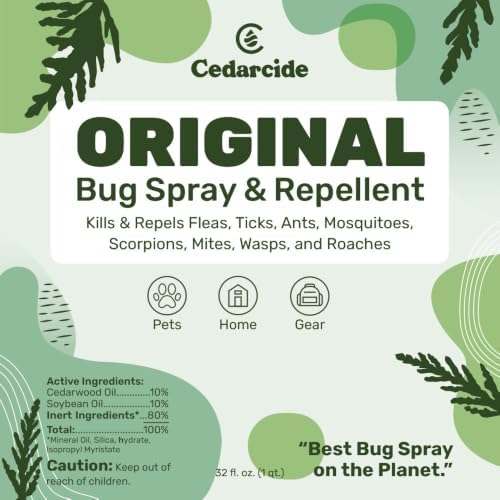 Cedarcide Original Bug Spray | Repel & Kill Fleas, Ticks, Mosquitoes, Mites, Ants & Chiggers | Natural Cedar Oil | Eco-Friendly | Quart