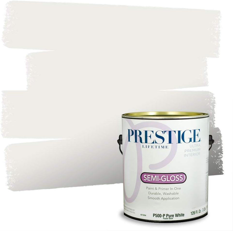 PRESTIGE Paints Exterior Paint and Primer In One, 1-Gallon, Semi-Gloss, Comparable Match of Sherwin Williams* Pure White*