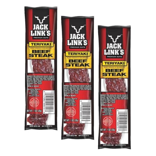 Jack Link's Teriyaki Beef Steak - Ready to Eat Real Meat Protein Snack - 9g Protein per Serving - Made with 100% Real Beef - 1 oz Meat Snack