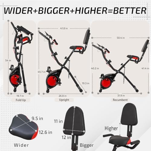3-IN-1 Exercise Bike with Luminous Digits Display | Folding Stationary Bikes for Home Seniors | Compact Workout Bike with Fully Support Backrest