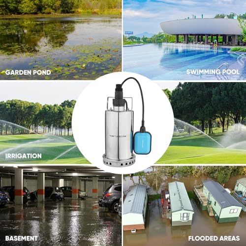 Sump Pump, 1/3 HP 1850GPH Automatic Submersible Utility Water Pump, Portable Electric Low Level Drain Water Removal Pump with Sensor Switch for Swimming Pool Basement Garden Pond Draining