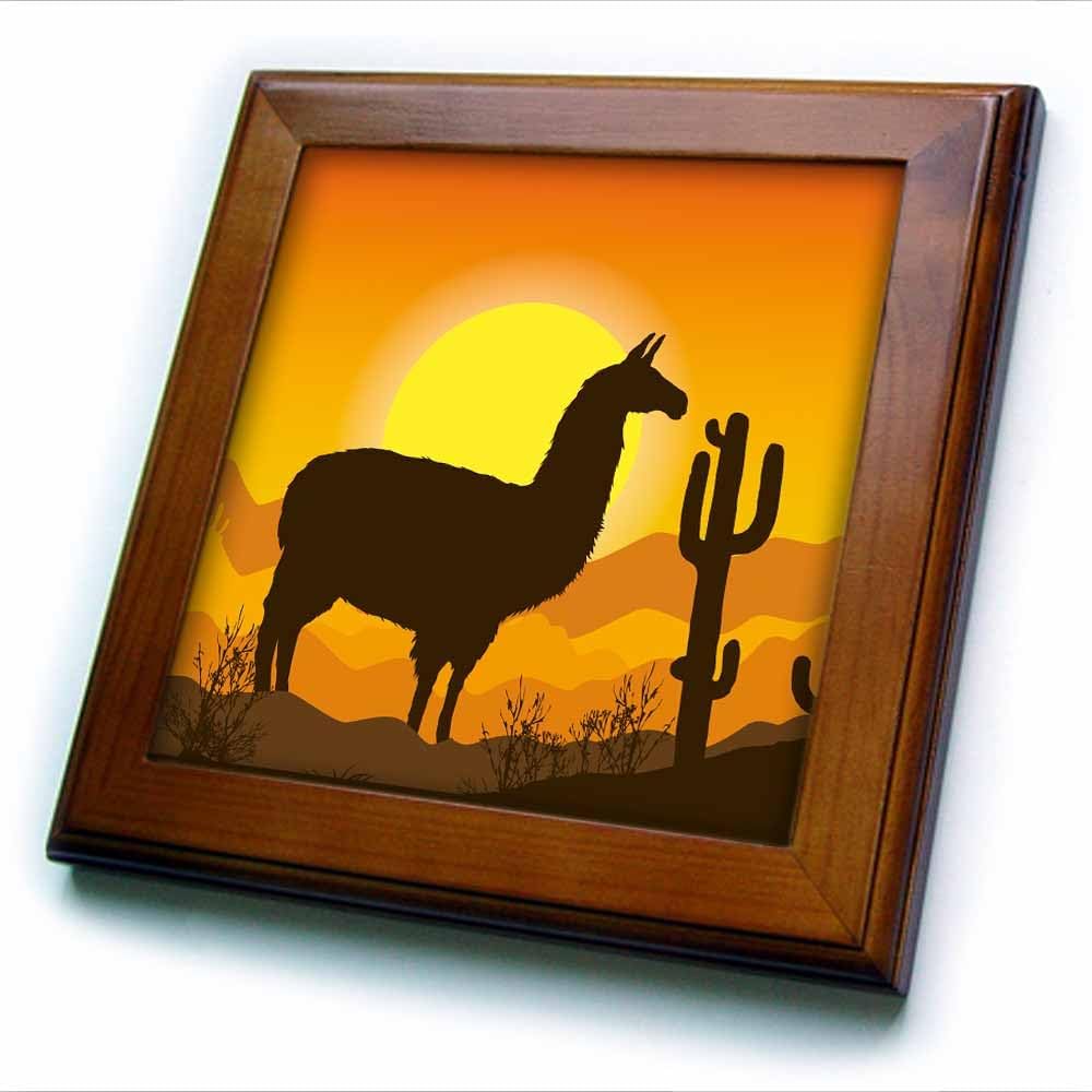 3dRose 8x8 Framed Tile - Lama Alpaca in Mexican Nature with Sunset in The Background Animal