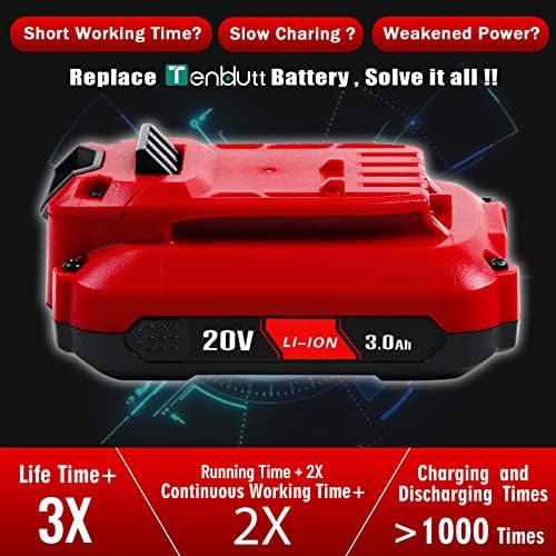 TenHutt 【Uprade】 2 Pack 20V 3.0Ah Replacement Battery for Craftsman 20V Battery V20 Lithium ion CMCB205 CMCB204 CMCB206 CMCB202 CMCB201 20V