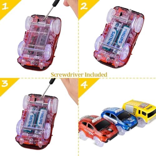 Tracks Cars Only Replacement, Flex Track Race Cars Glow in the Dark with 5 Flashing LED Lights