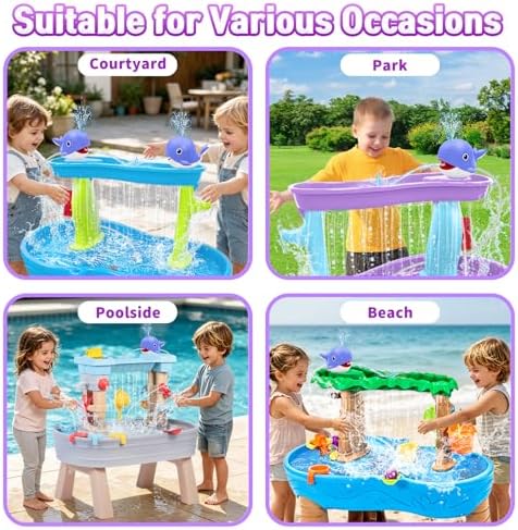 Water Table Pump, Rechargeable Water Pump for Water Table, 3.5 Hours Non-Stop Whale Pump with Sprinkler Outdoor Games Water Toys for Kids Toddlers, Outside Water Play Table Accessories (Blue)