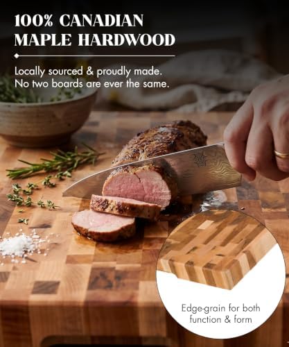 Labell Maple End-Grain Butcher Block, Juice Groove, 12 x 16 x 1.25 in | Checkered Cutting Board, Handcrafted in Canada, Thick, for Meat, Cheese