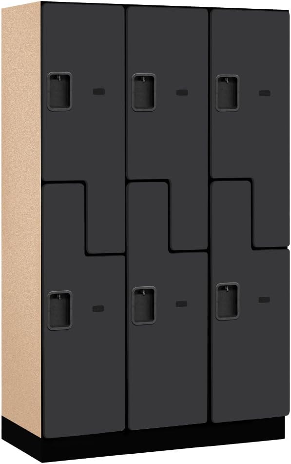 Salsbury Industries 2-Tier S-Style Extra Wide Designer Wood Locker with Three Wide Storage Units, 6-Feet High by 18-Inch Deep, Mahogany