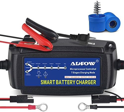 5A 12V Automatic Smart Battery Charger Automotive Maintainer 7-Stages | Trickle for Deep Cycle Car Marine Trolling Motor Boat Truck Lawn Mower RV