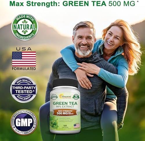 aSquared Nutrition Green Tea Extract with EGCG – 180 Capsules – 500mg per Capsule – 75% Polyphenols, 45% EGCG – Antioxidant Support