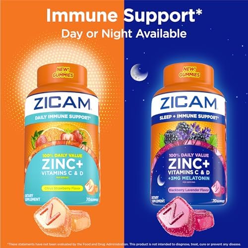 Zicam Daily Immune Support Gummy Supplement, Citrus Strawberry, 70 Count | Antioxidant Support, Easy-to-Take Gummies, Zinc, Vitamin C, Vitamin D