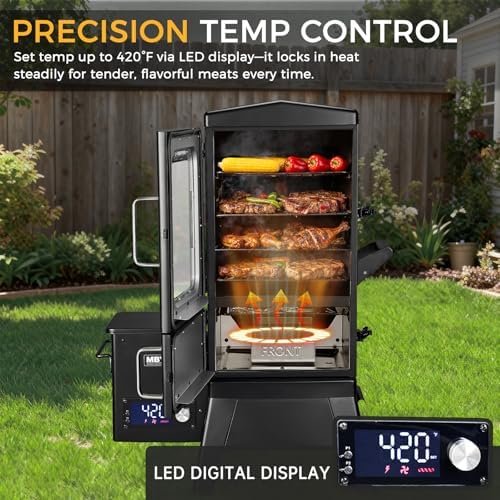 Pellet Smoker with Cover, Electric Wood Pellet Smoker Grill With Meat Probe and Hook, 616 Sq in Cooking Area LED Display Temperature Control