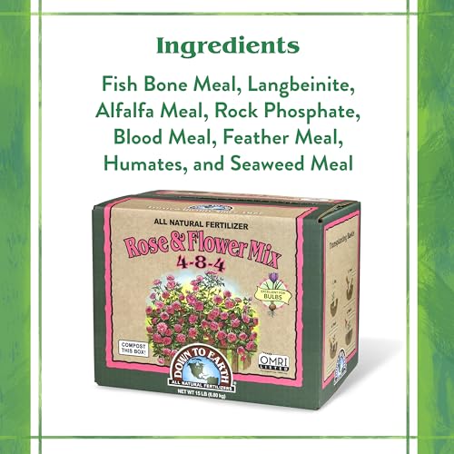Down To Earth All Natural Fertilizers Organic Rose & Flower Mix - 1 lb | Plant Food for Roses, Bulbs, Flowers, Ornamentals, Perennials, 4-8-4 Formula for Flower Beds, Container Gardens
