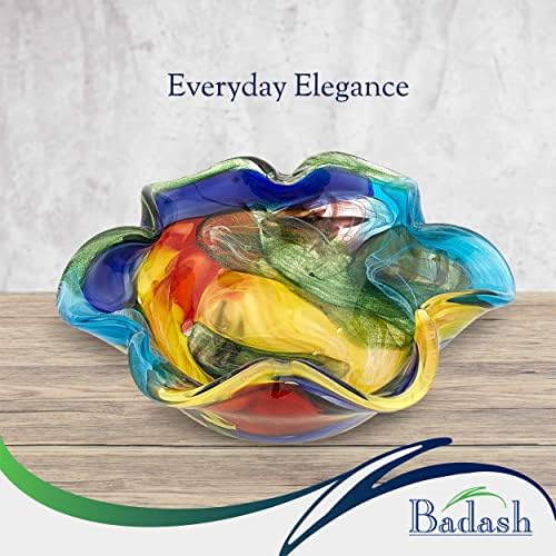 Badash Stormy Rainbow Art Glass - Murano-Style Art Glass Bowl Centerpiece - 8" Mouth-Blown Glass Bowl - Decor Bowl Centerpiece Home Decor Accent