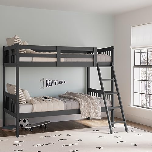 Storkcraft Caribou Twin-Over-Twin Bunk Bed, Navy | GREENGUARD Gold Certified, Wood Twin Bunk Beds for Kids Bedroom, Converts to 2 Individual Twin Beds, No Box Spring Required