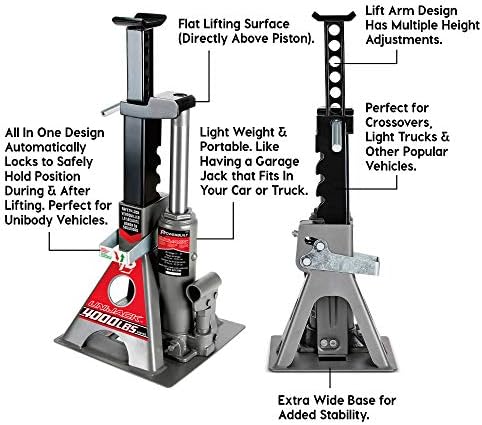 Powerbuilt 3 Ton, Bottle Jack and Jack Stands in One, 6000 Pound Capacity, All-in-One Car Lift, Heavy Duty Vehicle Unijack, Wide Base, 620471
