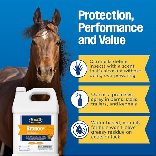 Farnam Bronco E Fly Spray for Horses, Dogs & Premises 128 oz Refill | Kills & Repels Stable, Horse, Deer, House & Horn Flies, Mosquitoes, Fleas, Chiggers, Ticks, Lice & Gnats