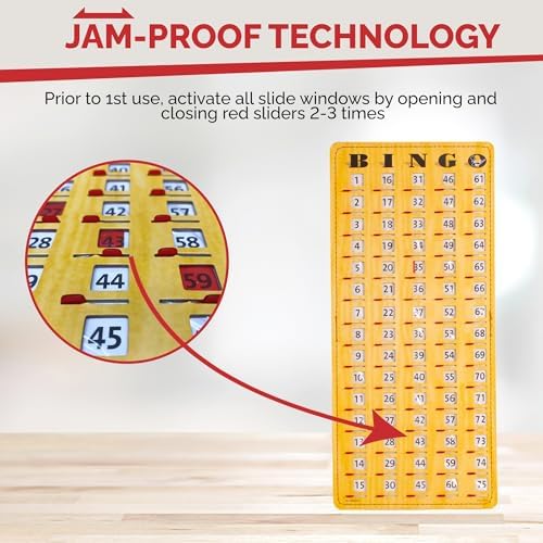 MR CHIPS Large 14.75" L x 6.75" W Jam-Proof Finger Tip Bingo Master Board Card with Large 3/4" Sliding Windows, Thick 5 Ply Cardboard, Gold Rush Style