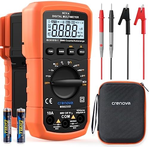 Crenova MS8233D Multimeter 6000 Counts Digital Multimeter DC AC Volt Meter Ohm Volt Amp Tester Measures Voltage Current Resistance Capacitance