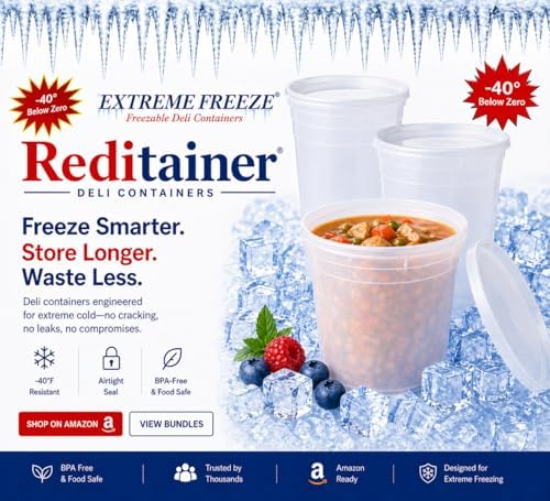 Extreme Freeze Deli Food Containers with Lids, 32-Ounce, 24-Pack