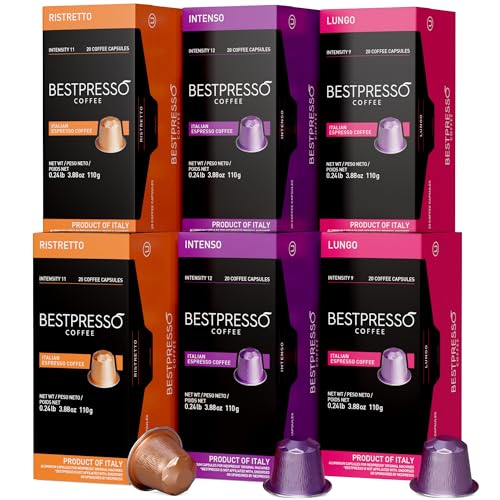 Bestpresso Coffee For Nespresso Original Machine 120 Aluminum Pods Certified Genuine Espresso Variety Pack Pods Compatible with Nespresso Original (Intense Variety Pack)