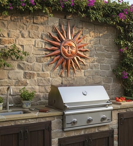 Regal Art & Gift Handcrafted Metal Sun Wall Decor, Rustic Sunburst Wall Art | Copper Patina, 40 in, Metal, Rust-Resistant Sunburst Sculpture, Eye-Catching Accent for Patio, Garden & Home