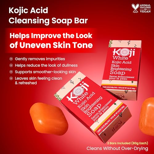 Koji White Pure Kojic Acid Soap | Glycerin Soap Bar for Gentle Skin Brightening and Exfoliation with Tea Tree, Coconut Oil