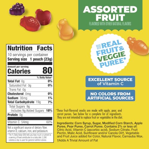 Mott's Fruit Flavored Snacks, Assorted Fruit, Pouches, 0.8 oz, 22 ct (Pack of 6)