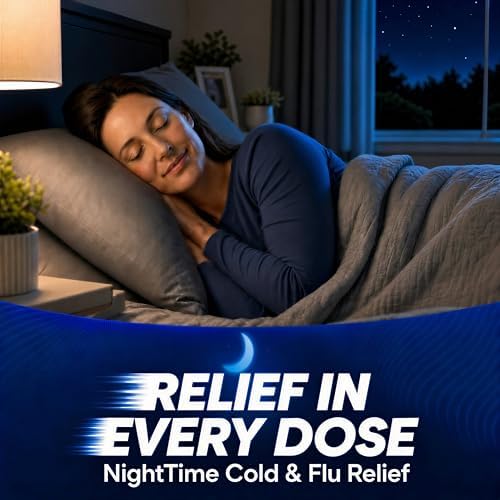 AXIV Nighttime Cold & Flu Relief Softgels, Multi-Symptom Nighttime Relief for Headache, Fever, Sore Throat, Minor Aches and Pains, Sneezing, Runny Nose, and Cough 24 Count
