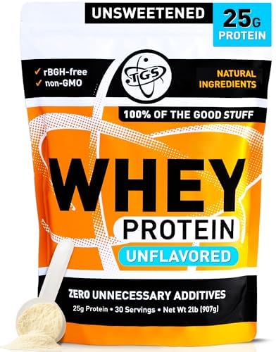 Whey Protein Powder Unflavored, Unsweetened - No Artificial Ingredients for Men & Women - 2lb Soy-Free, No Gluten, Keto Friendly - Post Workout Muscle Recovery