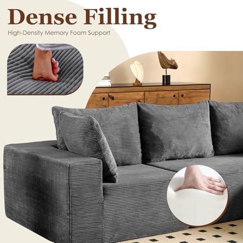 INGEROOM 108" Cloud Sectional Couch with L-Shape Chaise, Modular Sofa Memory Foam, Boneless Sofa with Movable Ottoman