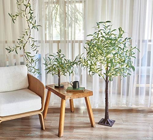 LITBLOOM Lighted Tabletop Olive Tree 18IN 50 LED Fairy Lights with Timer Battery Operated or USB Plug in Bonsai Tree for Wedding Christmas Spring