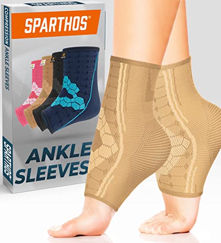 Sparthos Ankle Brace for Women & Men, Foot Compression Sleeve - Black-M | Plantar Fasciitis Socks, Arch Support, Ankle Wrap for Sprained Ankle, Achilles Tendonitis, Heel Pain & Swelling Relief, Pair