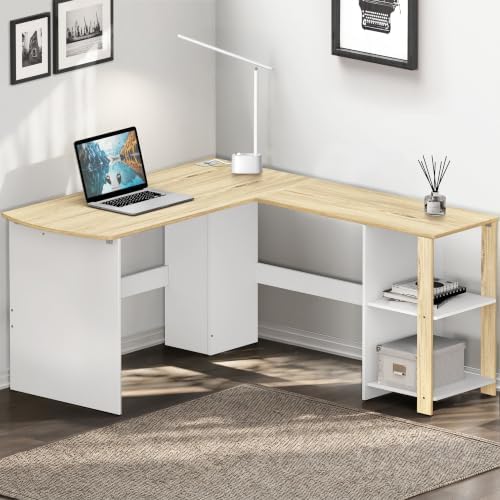 SHW 51 x 51 L-Shaped Home Office Wood Corner Desk with Storage, Espresso | Integrated Book Shelves