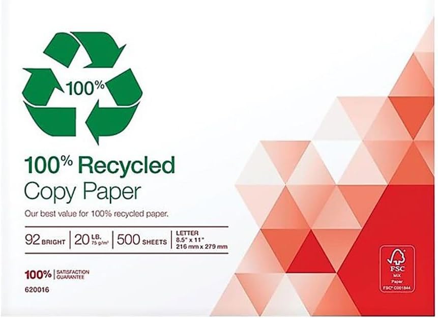 Staples 100% Recycled Printer Paper Bright White Copy/Fax/Laser/Inkjet, 500 Sheets