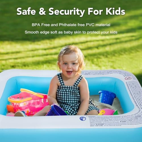 Inflatable Kiddie Pool, 50x33x17 Inch Rectangular