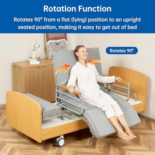 Rotating Multi-Functional Electric Hospital Bed, Rotates 90° From a Flat (Lying) Position to an Upright Seated Position