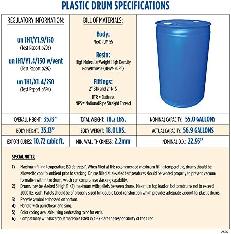 Augason Farms lon Water Storage Barrel - BPA-Free Plastic Barrel 55-Gallon