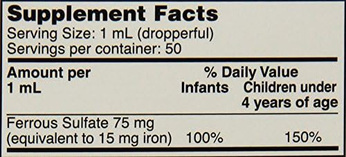 Ferrous Sulfate Iron 15mg/ml Supplement Drops 50ml Bottle -Pack of 3-