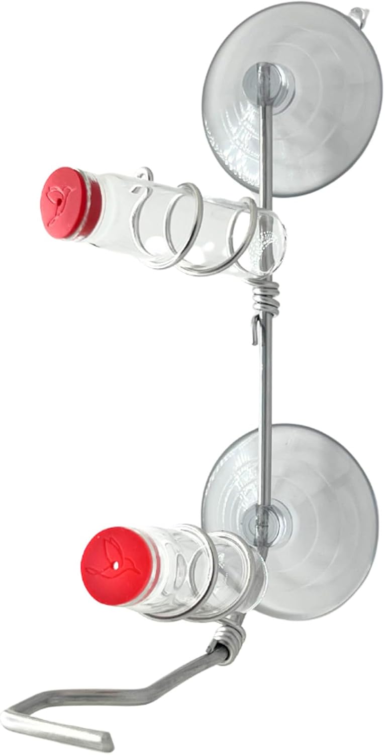 Window Hummingbird Feeder | Handcrafted Copper and Aluminum | Multiple Stations | Modern Hummingbird Feeder | Glass Bottles | Suction Cups (Copper, Four Station)