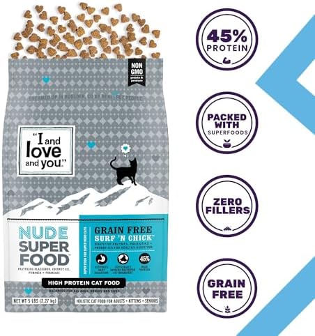 I and love and you Nude Super Food Dry Cat Food - Turkey + Chicken - Grain Free, High Protein, No Fillers, Superfoods, 5lb Bag
